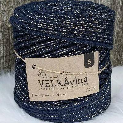 Velká vlna Špagát 5mm Safír se zlatým lurexem