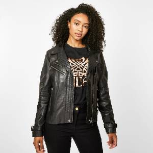 Biba Дамско яке Biba Womens Biker Long Sleeve Leather Jacket - Black