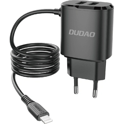 Dudao Мрежово зарядно Dudao A2prol с 2 порта, вграден Lightning кабел, черен (A2ProL black)