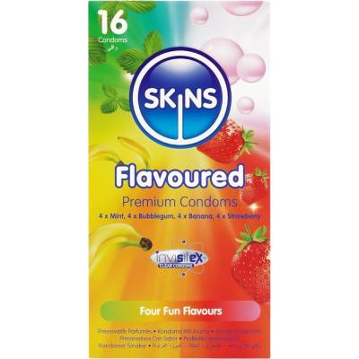 Skins - ароматизиран презерватив - мента, дъвка, банан, ягода (16 бр. )