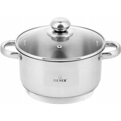 ZILNER Stříbrný Hrnec s Poklicí Ocelový 20CM 3,6L Plochým Dnem