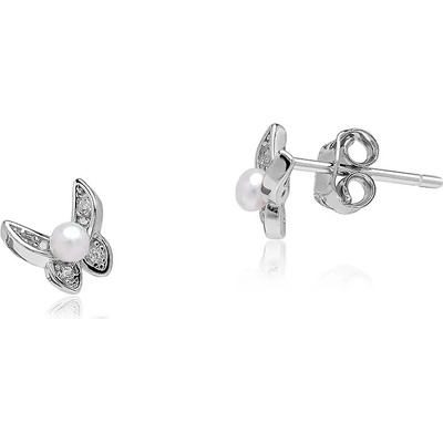 Lillian Vassago Peckové stříbrné náušnice motýl s perlou a zirkony LLVY-SER016W
