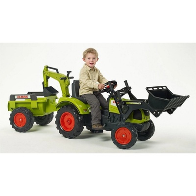 FALK Šliapací traktor 2070Y Claas Arion 430 s nakladačom rýpadlom a vlečkou