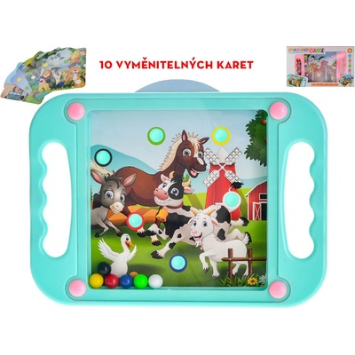 Balanční kuličková hra 22x16 cm 10 vyměnitelných motivů modrá růžová
