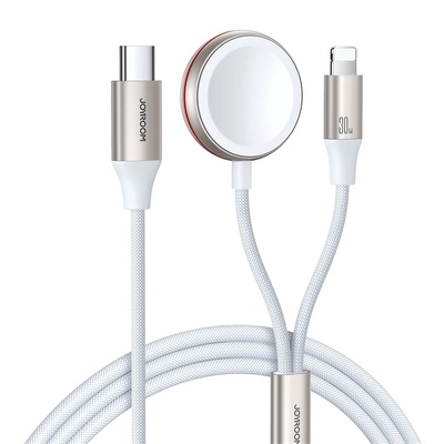 JOYROOM 2в1 зарядно устройство Joyroom с Lightning кабел за Apple Watch, 1.5m, бяло (S-IW011) (S-IW011)