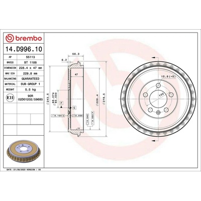 Brzdový buben BREMBO 14.D996.10