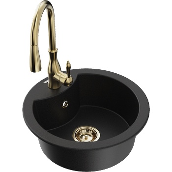 Mexen Diego гранитна мивка с 1 отделение с кухненски смесител Savita, черен - 6512-77-672601-50 (6512-77-672601-50)