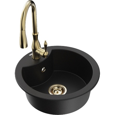 Mexen Diego гранитна мивка с 1 отделение с кухненски смесител Savita, черен - 6512-77-672601-50 (6512-77-672601-50)