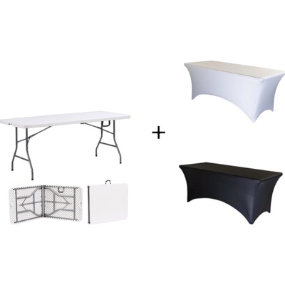 TENTino AKCIA! Skladací stôl 240x76 cm WHITE POLENÝ+ obrus ZADARMO Farba obrusu: BIELA / WHITE