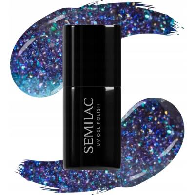 Semilac hybridní lak na nehty Virtual Blue 826 třpytky částečky 7ml