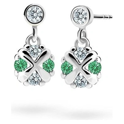 Danfil dětské náušnice C2153 z bílého zlata s kamínky Emerald Green zapínání balónek