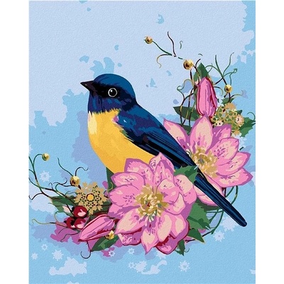 zuty Malování Podle Čísel Modrý Pták A Růžové Květy 40 x 50 Cm Plátno Rám