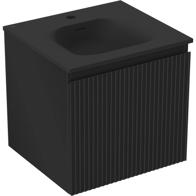 Mexen Rivel шкаф за баня 50 см с мивка Vela, 1 чекмедже, гофриран, черен мат - 91A20-05047-1-BF71-W23M71 (91A20-05047-1-BF71-W23M71)