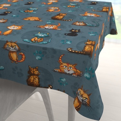Biante Detský bavlna štvorcový obrus Sandra SA-705 Mačacia partia na tmavo sivomodrom 90x90 cm