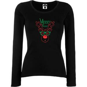  Дамска черна или бяла тениска с дълъг ръкав Merry Christmas