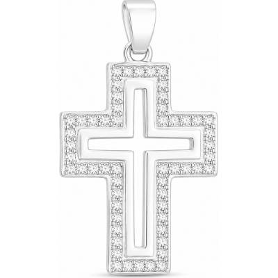 Argento Strieborný prívesok krížik číre okrúhle zirkóny 86022