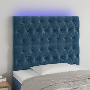 vidaXL LED горна табла за легло, тъмносиня, 100x7x118/128 см, кадифе (3122806)