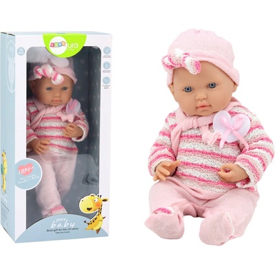 LEAN Toys bábika pruhovaný sveter čiapka šatka ružová