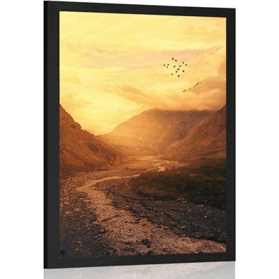 Plakát západ slunce nad horou - 20x30 silver