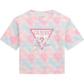 GUESS Къса и широка тениска за момиче в свежи цветове и лога Guess