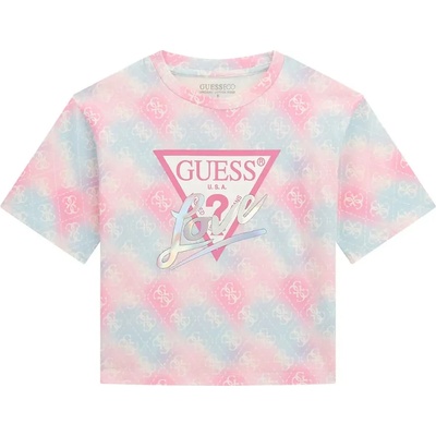 GUESS Къса и широка тениска за момиче в свежи цветове и лога Guess