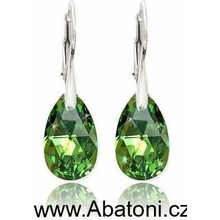Swarovski Elements Pear krystal 16 mm stříbrné náušnice visací zelená slza, kapky 51056.3 Peridot