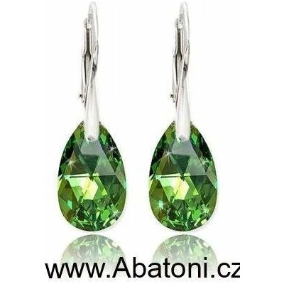 Swarovski Elements Pear krystal 16 mm stříbrné náušnice visací zelená slza, kapky 51056.3 Peridot