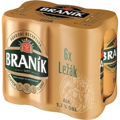 Braník Světlý Ležák 12° 6 x 0,5 l (plech)