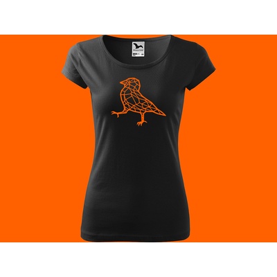 Roni Syvin Ručně malované dámské tričko s kavkou JackDaw Černé tričko + oranžový motiv