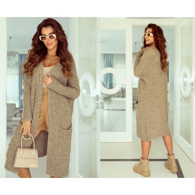 Fashionweek Luxusní pletený kabát cardigan s kapsami JK-BERTA cappuccino