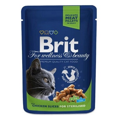 Brit Sterilized Premium Cat Chicken Slices pouch пауч за кастрирани котки с пилешко 100gr