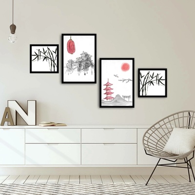ASIR Obraz na MDF s rámem 4ks JAPONSKÉ UMĚNÍ 30 x 30 (2) 35 x 50 cm (2)