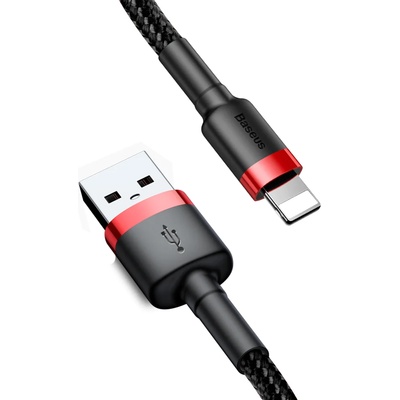 Baseus - Кабел за данни Cafule (CALKLF-C19) - USB към Lightning, 1, 5 A, 2 м - Червен Черен