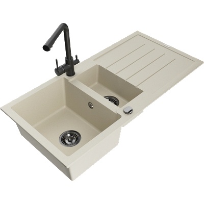 Mexen Andres гранитна мивка с 1, 5 камери с отцедник и кухненски смесител Duero, бежов - 6515-69-671600-70 (6515-69-671600-70)
