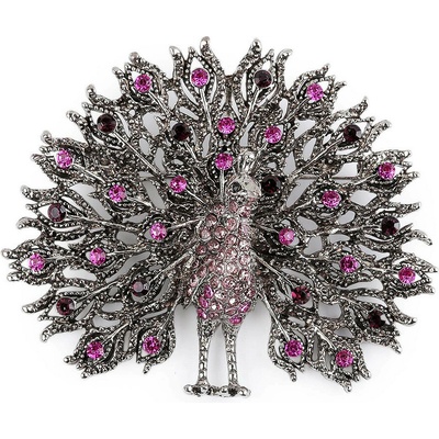 Prima-obchod Brož s broušenými kamínky páv 1 fuchsia 127987