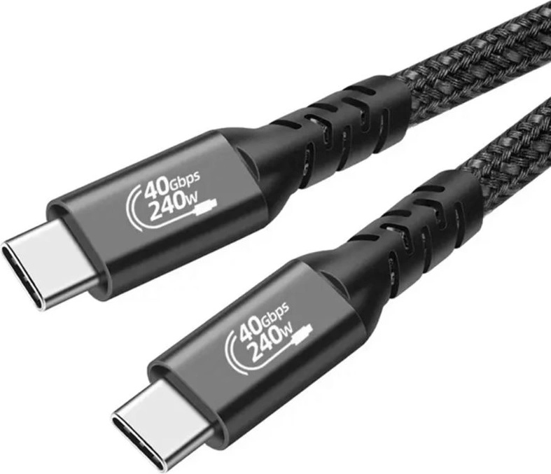 Mobilly USB4 USB-C кабел 5A, 240W, Thunderbolt 3, 40Gbps 8K@60Hz, оплетен, 1, 5 м, черен (XXX)
