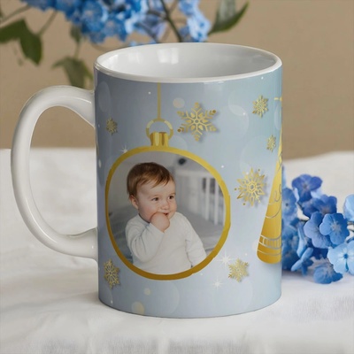 Art gift Коледна чаша с ваши снимки - Орнаменти