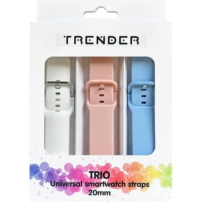 Trender Каишки Trender - Trio Bundle Sport, 20 mm, 3 броя, бяла/розова/синя (TR-TRIO5)