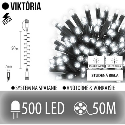 Viktória led svetelná reťaz vonkajšia flash 500led 50m studená biela flash prebliknutie studená biela