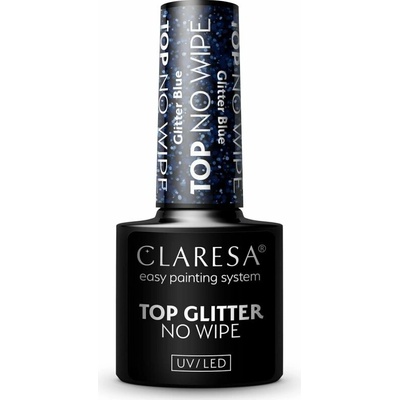 Claresa UV/LED Top Glitter No Wipe gelový vrchní lak na nehty třpytivý odstín Glitter Blue 5 g