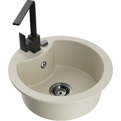 Mexen Diego гранитна кухненска мивка с 1 отделение и кухненски смесител Rita, бежов - 6512-69-670300-70 (6512-69-670300-70)