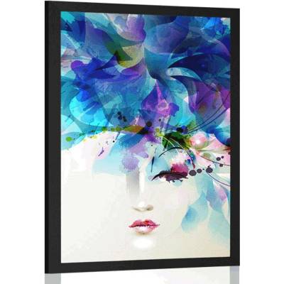 Plakát módní ženská tvář s abstraktními prvky - 60x90 silver