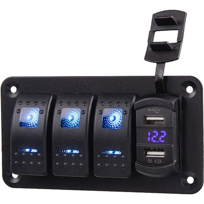 Panel s 3x spínači Rocker + 2x USB 12/24V, 47155