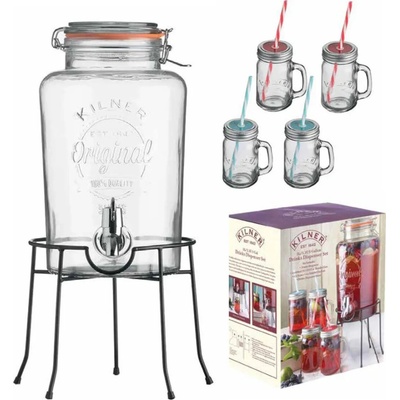 Kilner skleněný nápojový automat s kohoutkem 5 l a 4 ks džbánků 400 ml