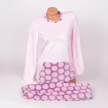 Image 1 of Топла зимна дамска пижама в розово и сиво с големи точки