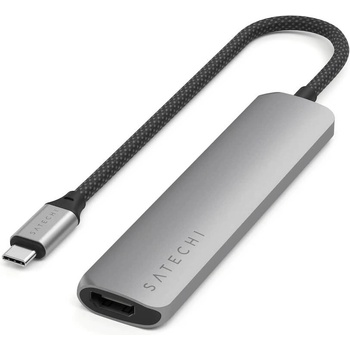 Satechi 6-in-1 USB-C Aluminum Slim Multiport Adapter - мултифункционален хъб за свързване на допълнителна периферия за компютри с USB-C (тъмносив)