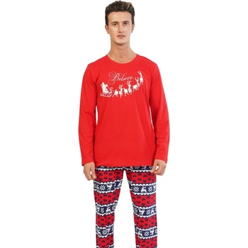 Image 1 of Мъжка коледна пижама в червено с Дядо Коледа и надпис