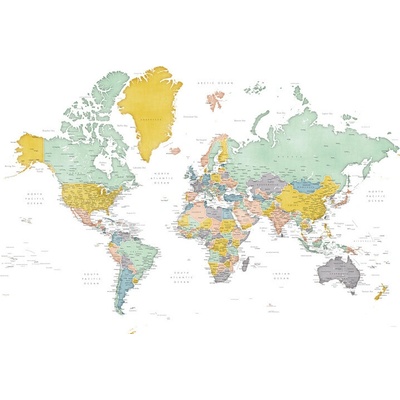 Plagát, Obraz - Detailed world map in mid-century colors, Patti, Blursbyai, 40 × 26.7 cm