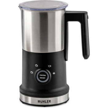 Muhler Кана за мляко на пяна Muhler MFF-44S, 500W, Корпус от неръждаема стомана, Капацитет 240 мл (мляко на пяна) / 115 мл (топло мляко), LED индикатор, Черен с инокс (KT-1009212)