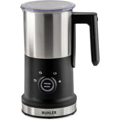 Muhler Кана за мляко на пяна Muhler MFF-44S, 500W, Корпус от неръждаема стомана, Капацитет 240 мл (мляко на пяна) / 115 мл (топло мляко), LED индикатор, Черен с инокс (KT-1009212)